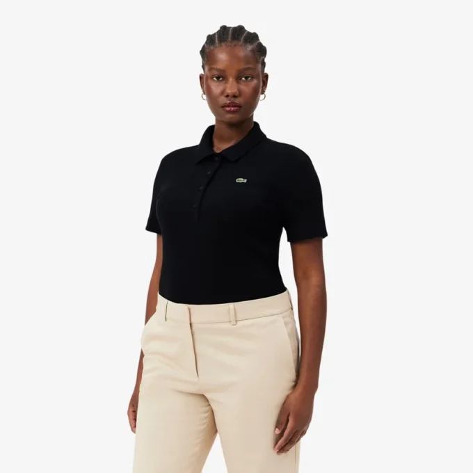 L.12.D ribbet bomullspolo i slim fit for kvinner