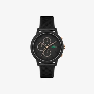 Lacoste.12.12 Chrono-klokke i svart og karneolgull med silikonrem