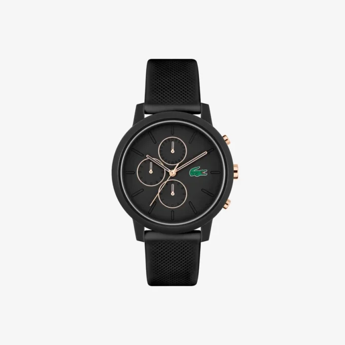 Lacoste.12.12 Chrono-klokke i svart og karneolgull med silikonrem