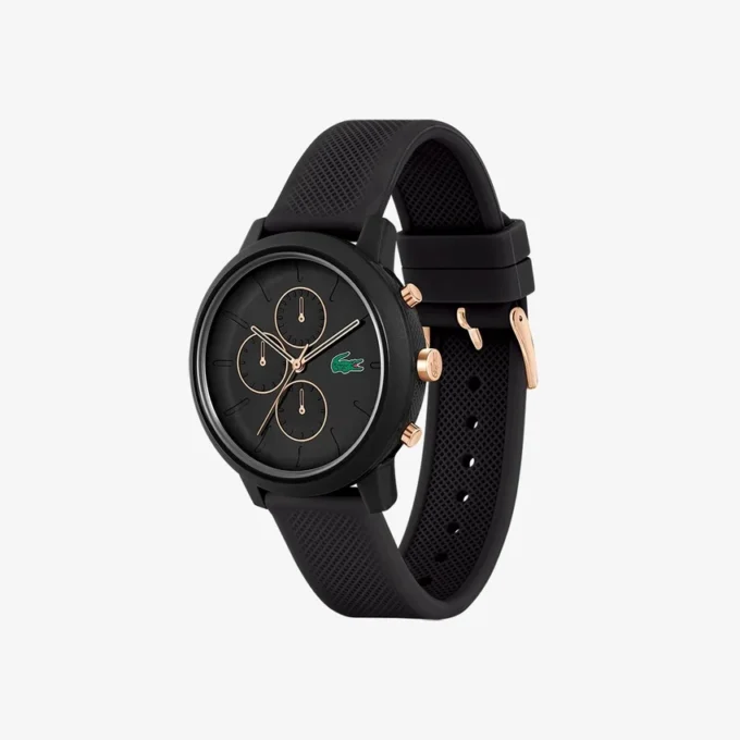 Lacoste.12.12 Chrono-klokke i svart og karneolgull med silikonrem