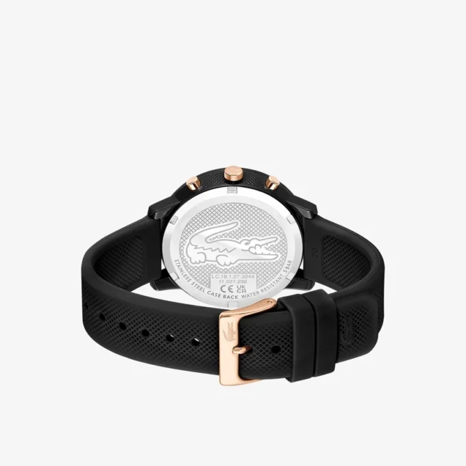 Lacoste.12.12 Chrono-klokke i svart og karneolgull med silikonrem