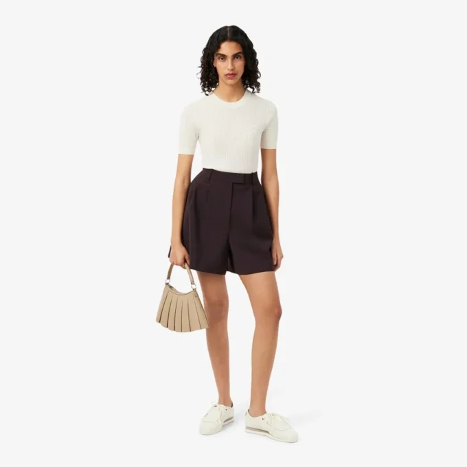 Oversized bermuda-shorts i plissert ullblanding