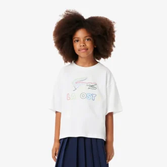 Oversized bomulls-T-skjorte med trykk for jenter