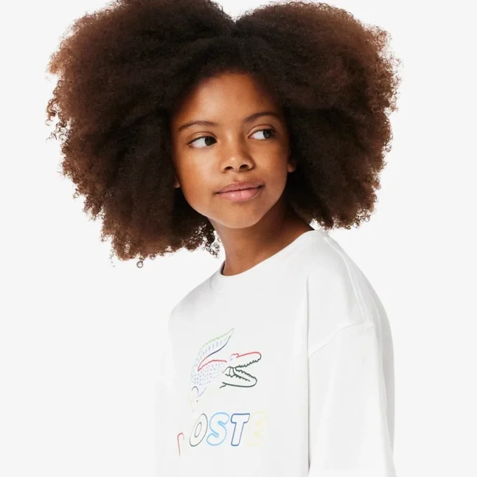 Oversized bomulls-T-skjorte med trykk for jenter