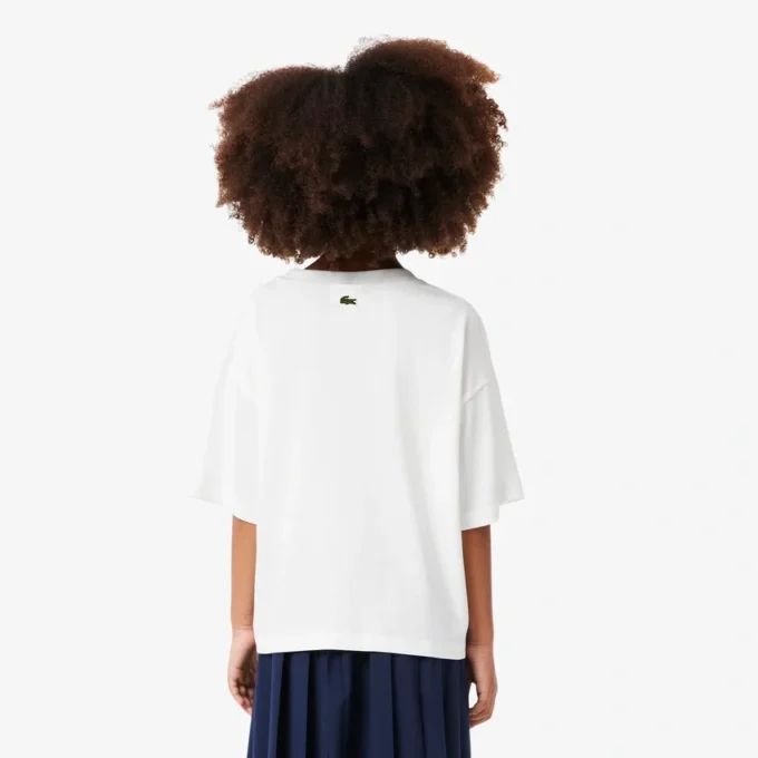 Oversized bomulls-T-skjorte med trykk for jenter
