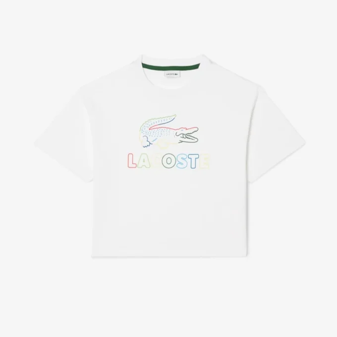 Oversized bomulls-T-skjorte med trykk for jenter