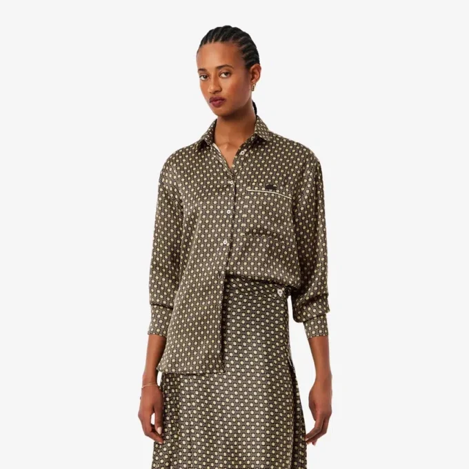 Oversized satengskjorte med trykk