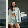 Oversized stripete pyjamasett i poplin