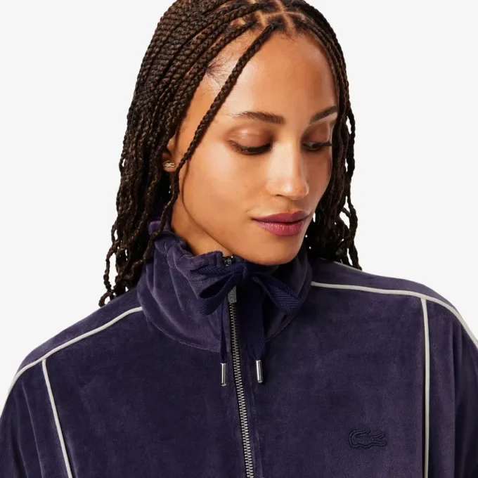 Oversized velour-Sweatshirt for kvinner med glidelås