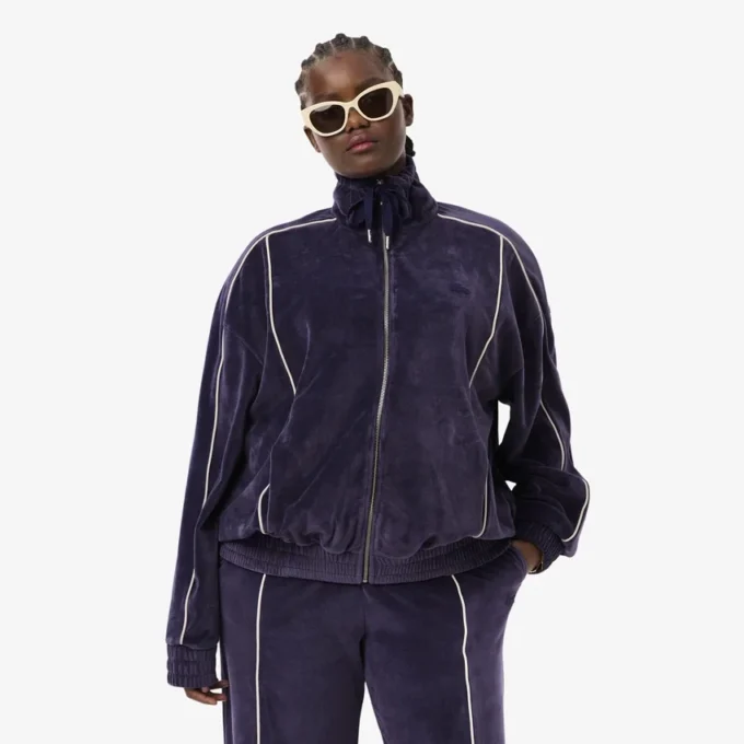 Oversized velour-Sweatshirt for kvinner med glidelås