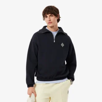 Piqué-Sweatshirt med glidelås i halsen og løs passform