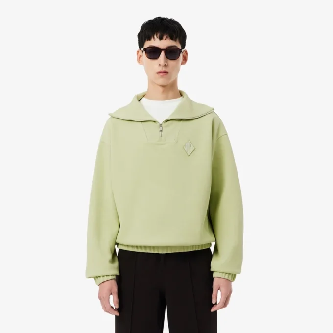 Piqué-Sweatshirt med glidelås i halsen og løs passform