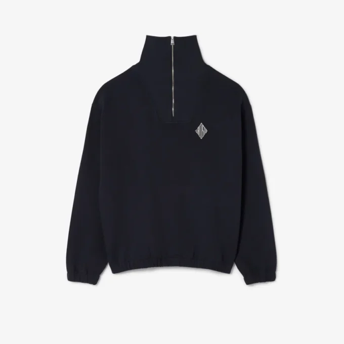 Piqué-Sweatshirt med glidelås i halsen og løs passform