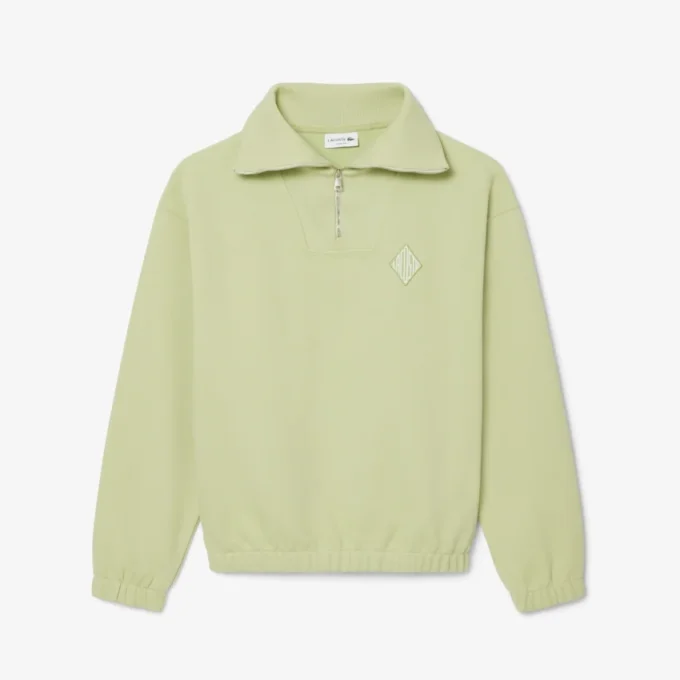 Piqué-Sweatshirt med glidelås i halsen og løs passform