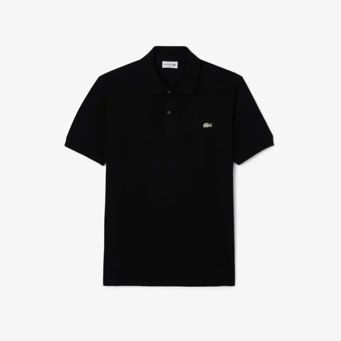 Polo i piqué med broderi og klassisk passform for menn