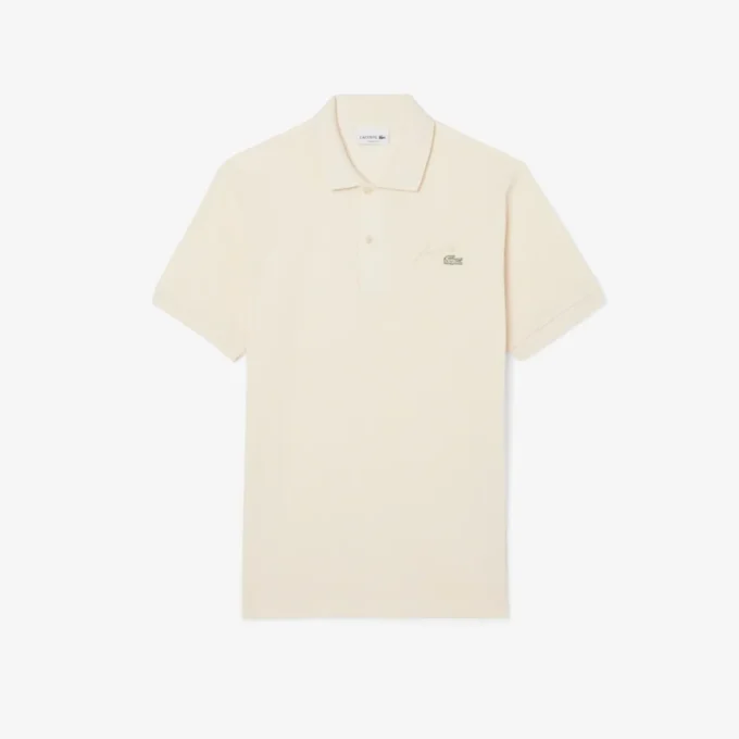Polo i piqué med broderi og klassisk passform for menn