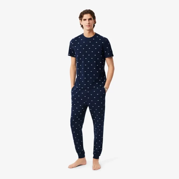 Pyjamasbukse i bomull med trykk for menn
