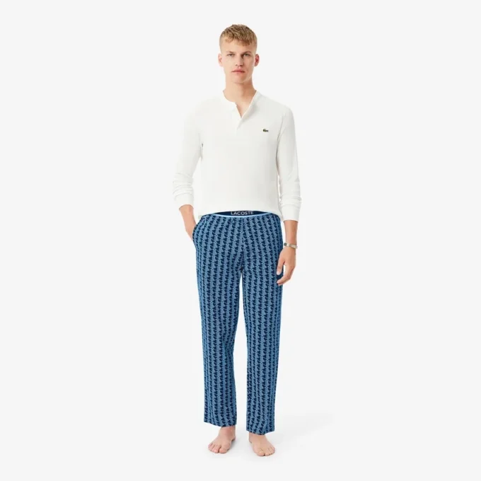 Pyjamasbukser i poplin med monogram for menn