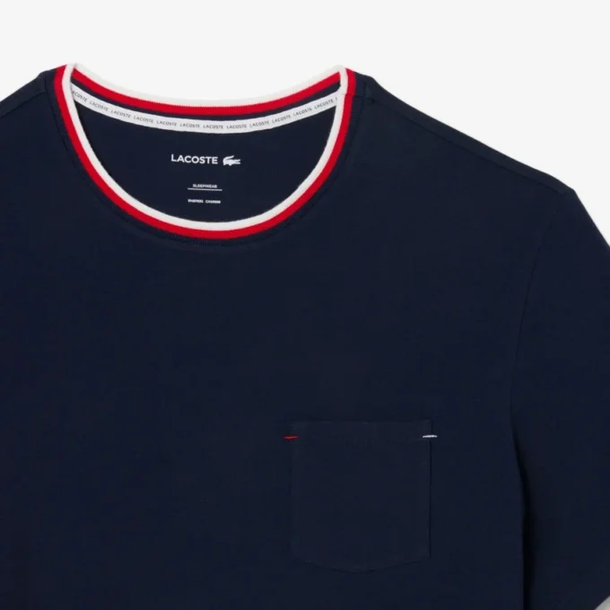 Pyjamasoverdel for menn med kontrastfarget hals