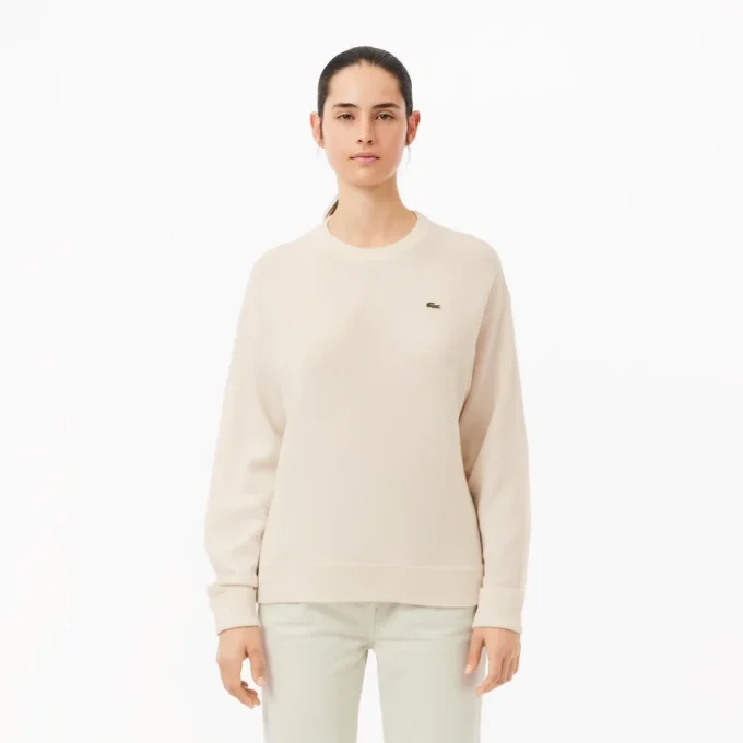 Relaxed Fit-genser i ull med mossestrikk for damer