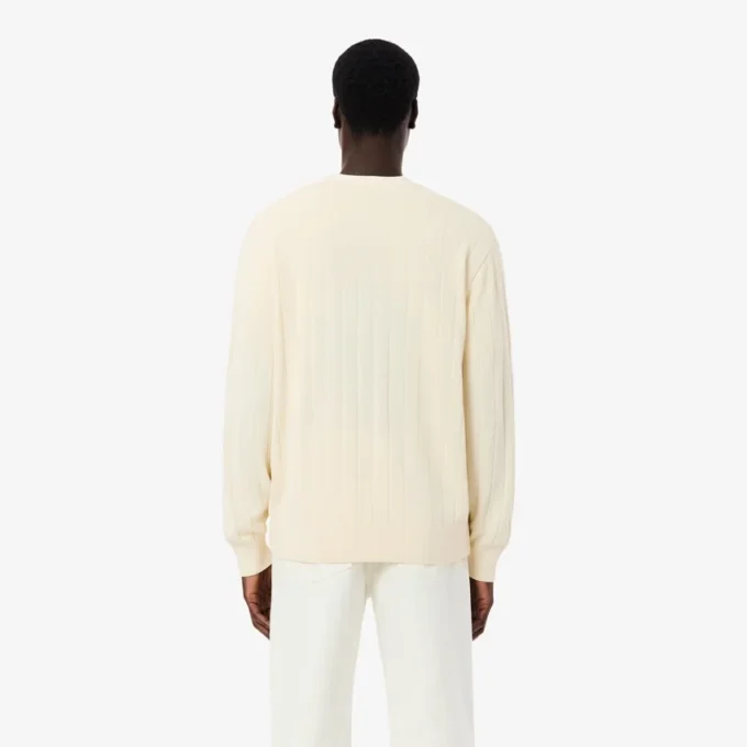 Ribbestrikket cardigan i bomullsblanding