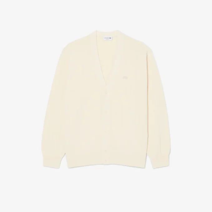 Ribbestrikket cardigan i bomullsblanding