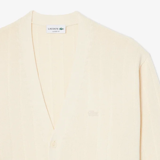 Ribbestrikket cardigan i bomullsblanding