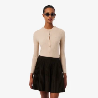 Ribbestrikket cardigan i merinoull for kvinner