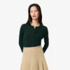 Ribbestrikket cardigan i merinoull for kvinner