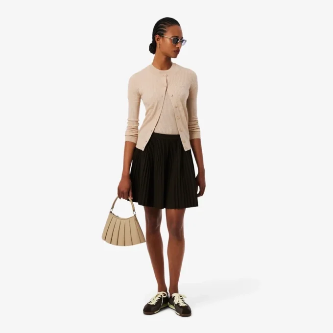 Ribbestrikket cardigan i merinoull for kvinner