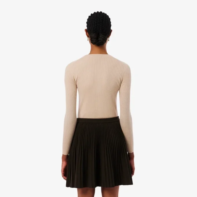 Ribbestrikket cardigan i merinoull for kvinner