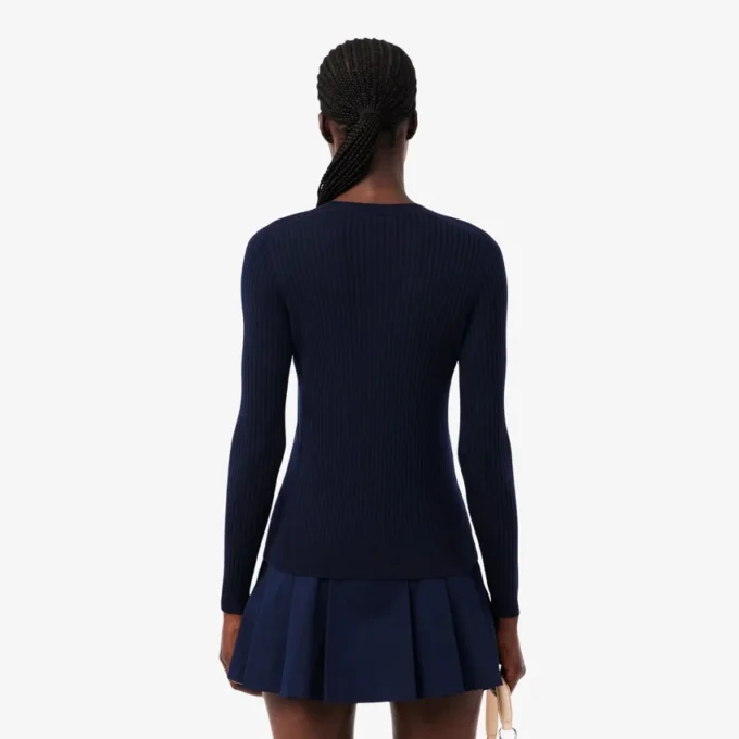 Ribbestrikket cardigan i merinoull for kvinner