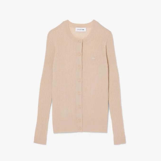 Ribbestrikket cardigan i merinoull for kvinner