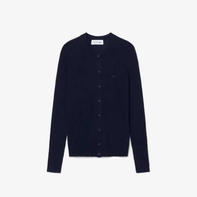 Ribbestrikket cardigan i merinoull for kvinner