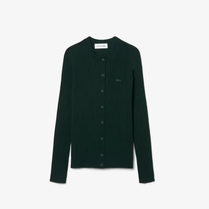 Ribbestrikket cardigan i merinoull for kvinner