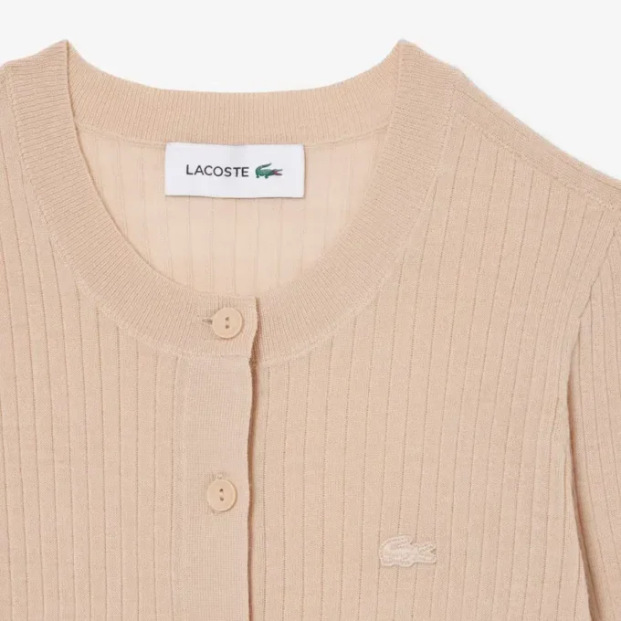 Ribbestrikket cardigan i merinoull for kvinner
