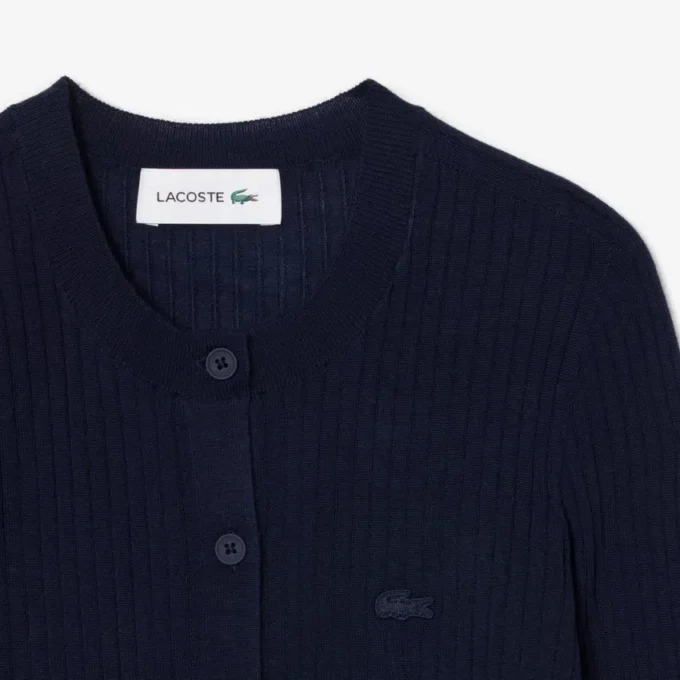 Ribbestrikket cardigan i merinoull for kvinner