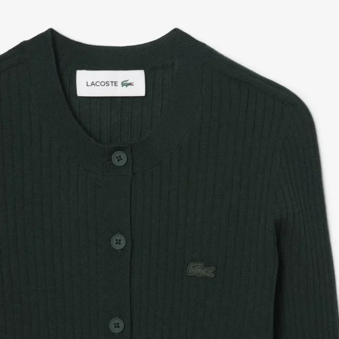 Ribbestrikket cardigan i merinoull for kvinner
