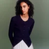 Ribbestrikket cardigan i merinoull for kvinner