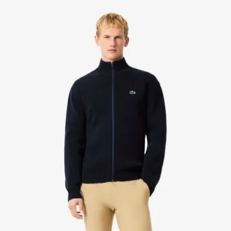 Ribbestrikket golfgenser med glidelås for menn