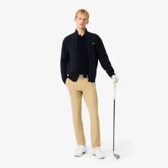 Ribbestrikket golfgenser med glidelås for menn