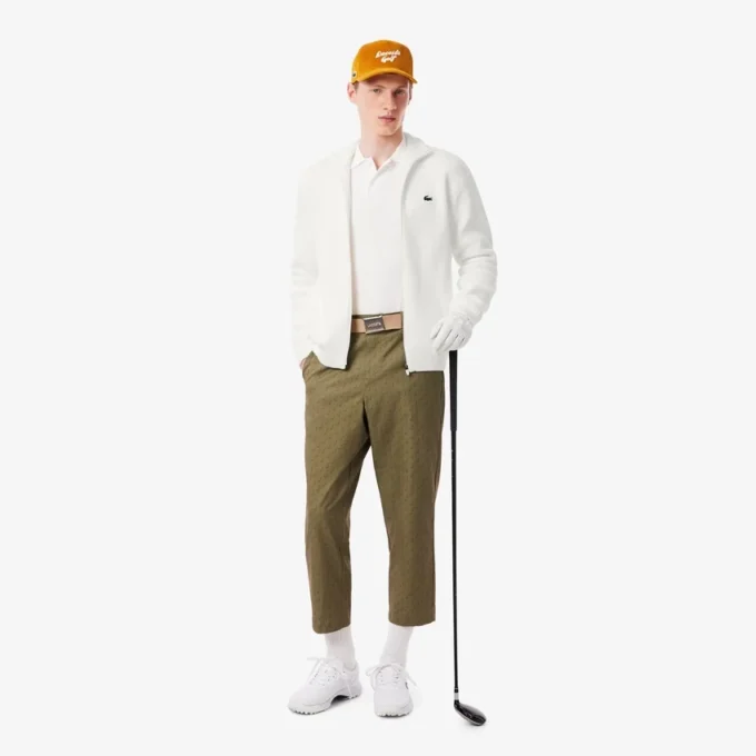 Ribbestrikket golfgenser med glidelås for menn