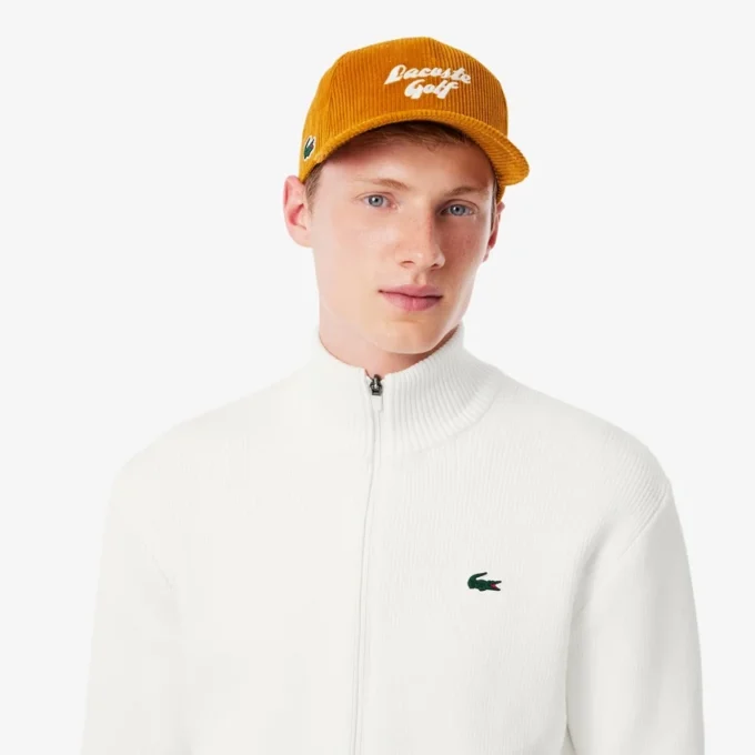 Ribbestrikket golfgenser med glidelås for menn