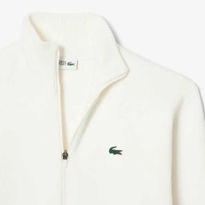 Ribbestrikket golfgenser med glidelås for menn