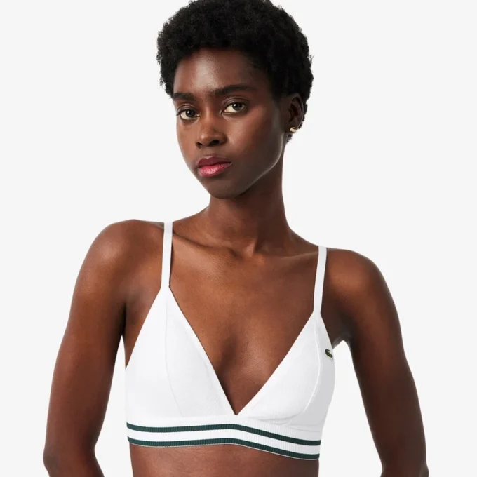 Ribbet triangel-bralette i bomull