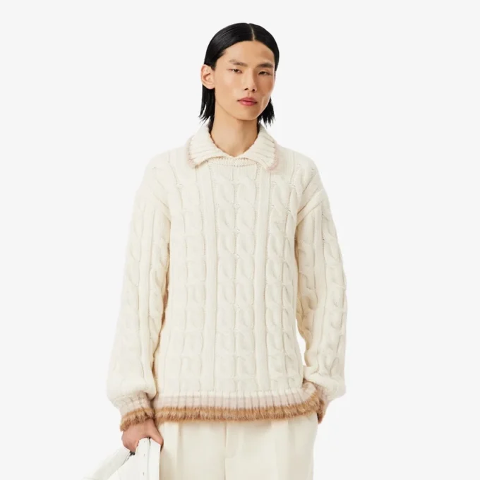 Runway-pologensere i ull med polokrage og kabelstrikk