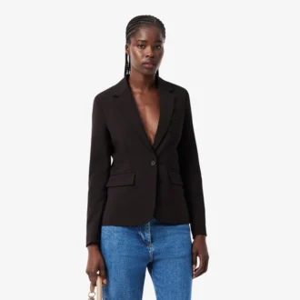 Slim fit-blazer i ull med brodert logo for kvinner