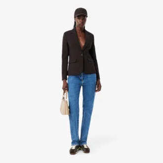 Slim fit-blazer i ull med brodert logo for kvinner