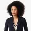 Slim fit-blazer i ull med brodert logo for kvinner