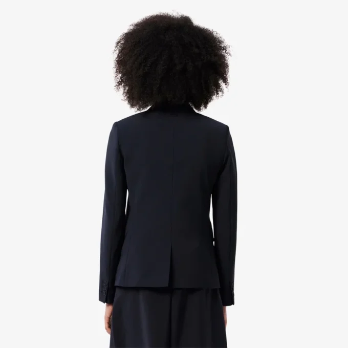 Slim fit-blazer i ull med brodert logo for kvinner